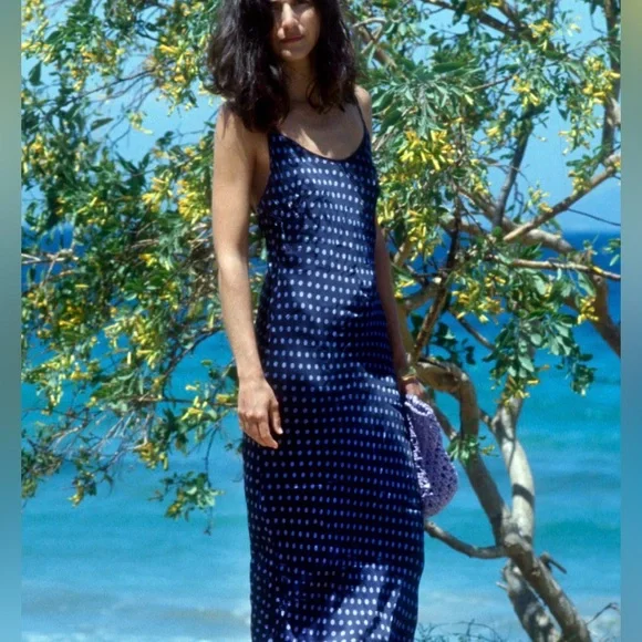 Rachel Comey Wren Satin Polka Dot Navy Blue Slip MIdi Spring Dress Size 8 - Picture 11 of 11